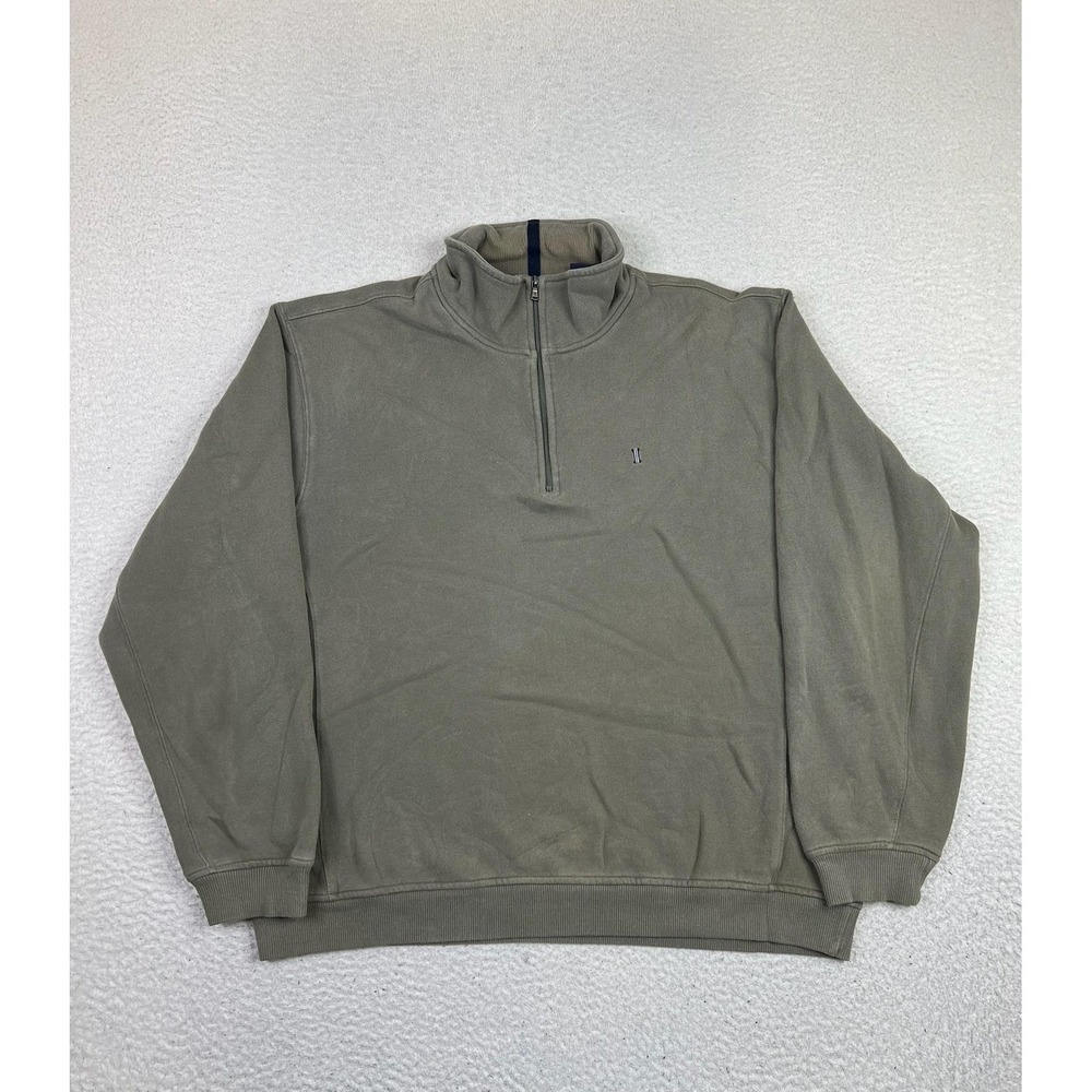 IZOD Mens Large Green 1/4 Zip Fleece Mock Neck‎ Pullover Sweatshirt 4537415